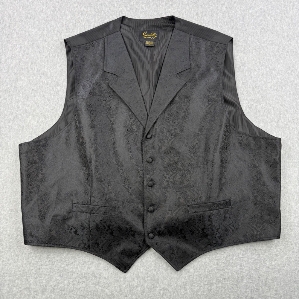 Scully Vest Mens 3XL Black Paisley Western Formal Waistcoat Adjustable Back